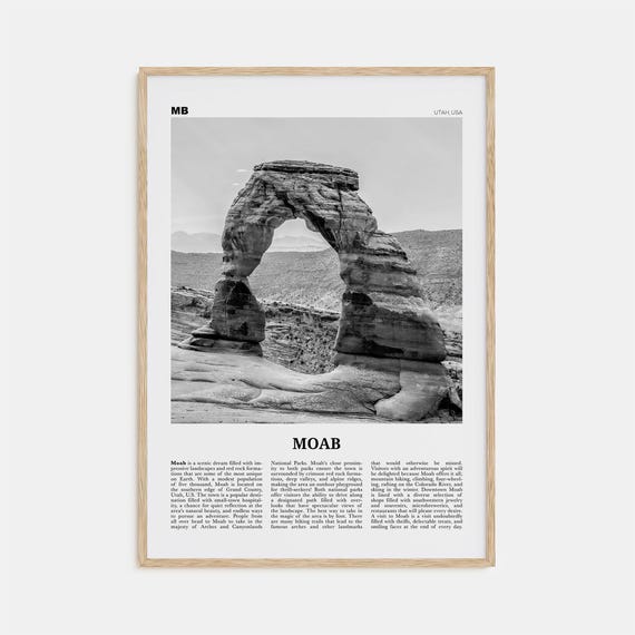 Moab Black and White Travel Poster, Utah USA
