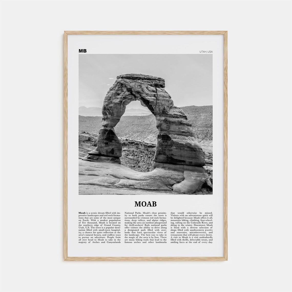 Moab Black and White Travel Poster, Utah USA