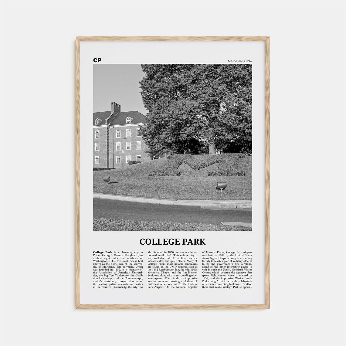 College Park Black and White Travel Poster