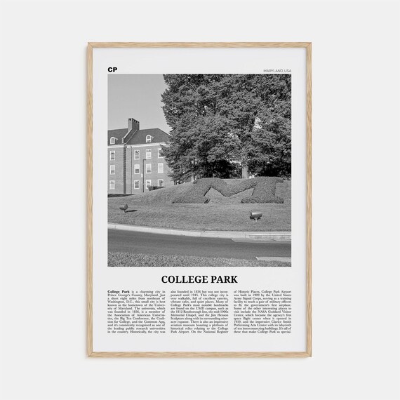 College Park Black and White Travel Poster