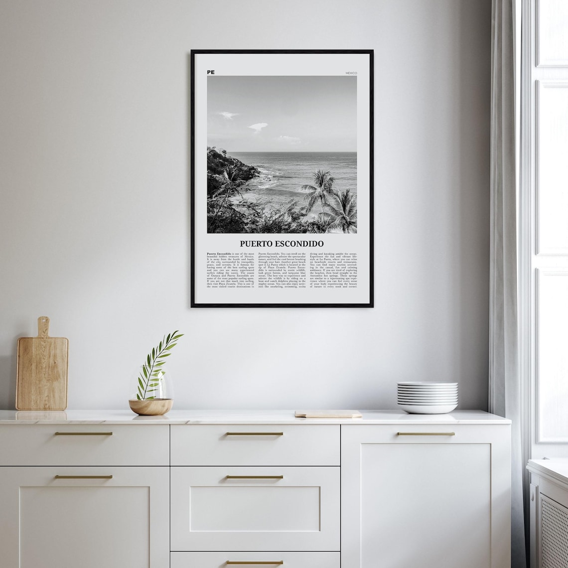Puerto Escondido Black and White Travel Poster - Image 2
