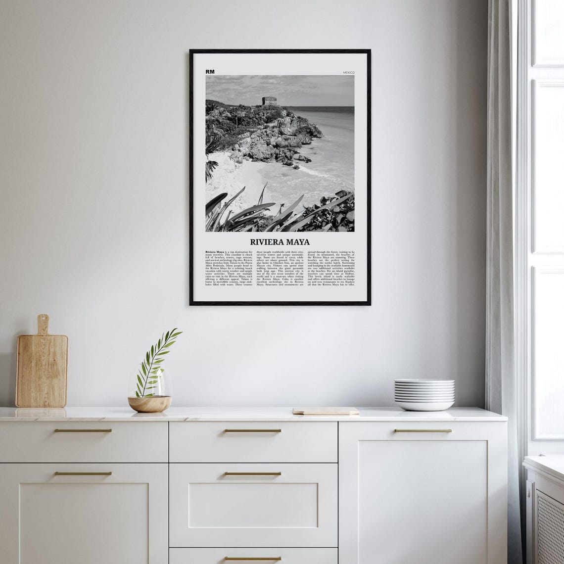 Riviera Maya Map, Black and White Travel Poster - Image 2