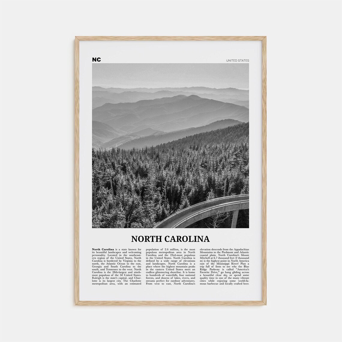 North Carolina Black and White Travel Poster No. 1