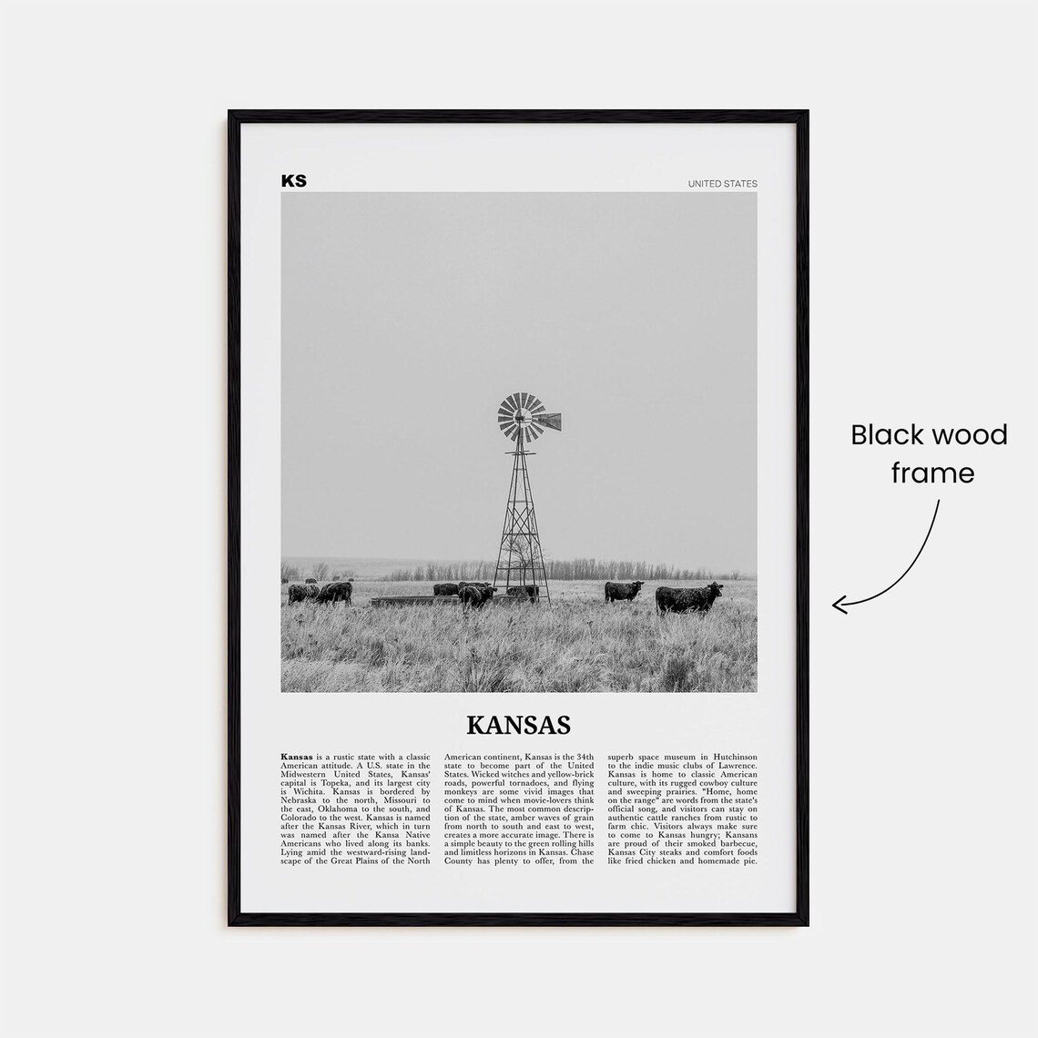 Kansas Black and White Travel Poster, United States - Image 3