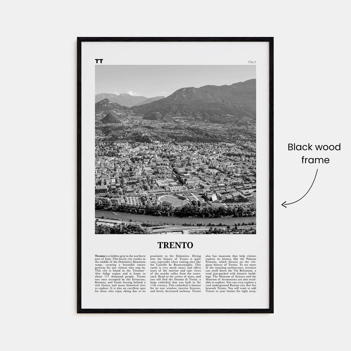 Trento Print Black And White Trento Wall Art Trento Poster Trento Photo Trento Wall Dcor Trento Map Italy - Image 3