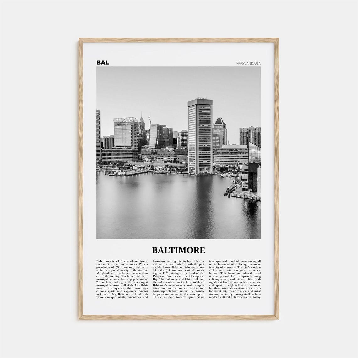 Baltimore Black and White No. 1 Travel Poster Print