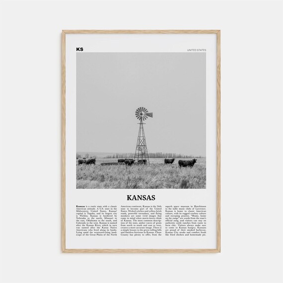 Kansas Black and White Travel Poster, United States