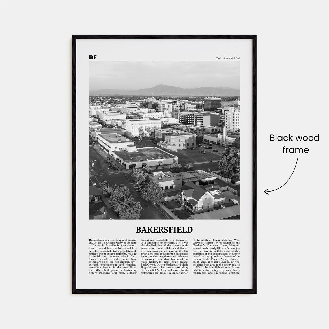 Bakersfield Black and White Travel Poster, California - Image 3