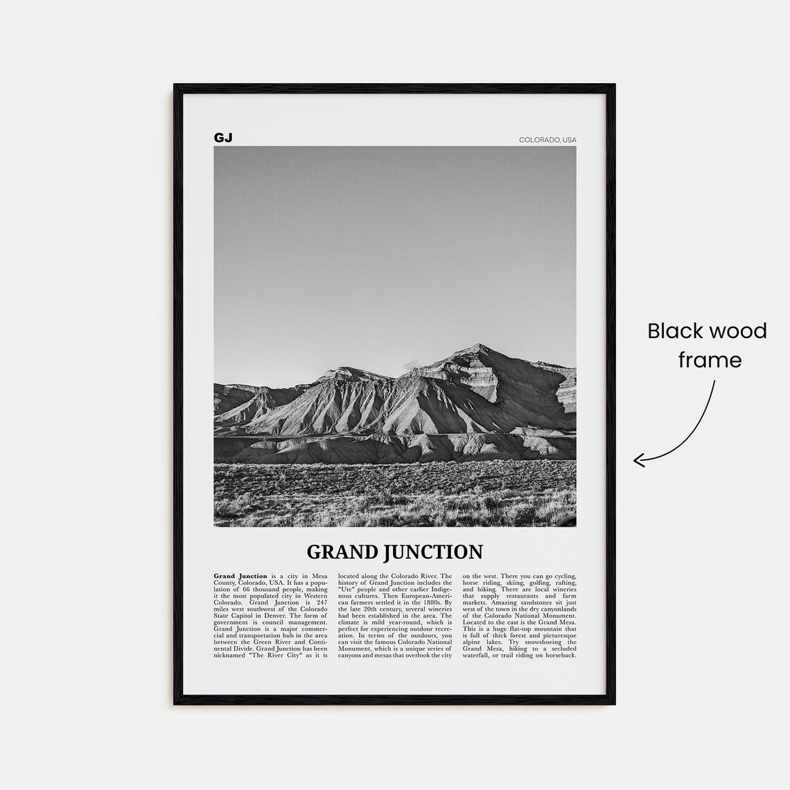 Grand Junction Black and White Map Poster, Colorado - Image 3