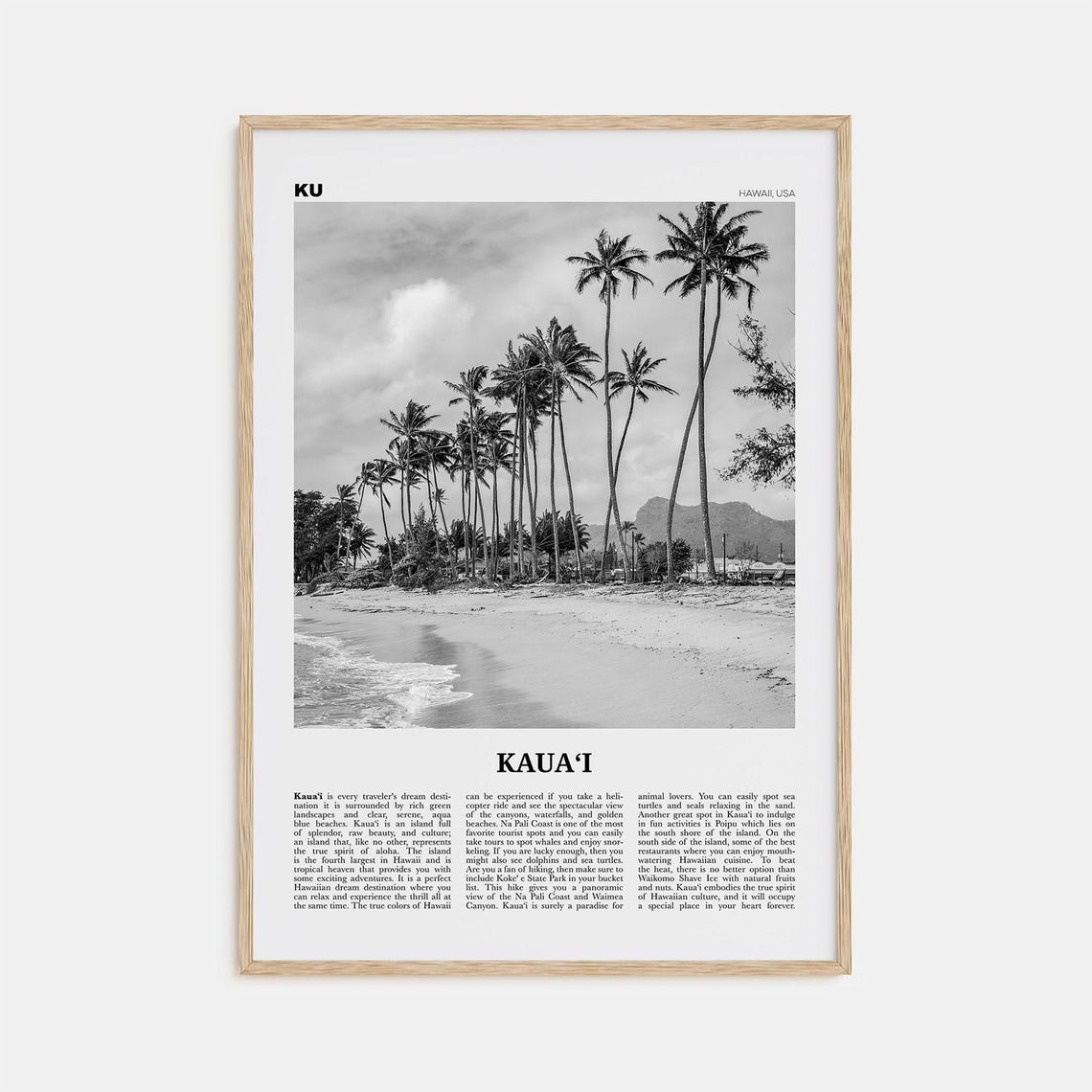 Kauai Black and White No. 2 Hawaii Travel Poster