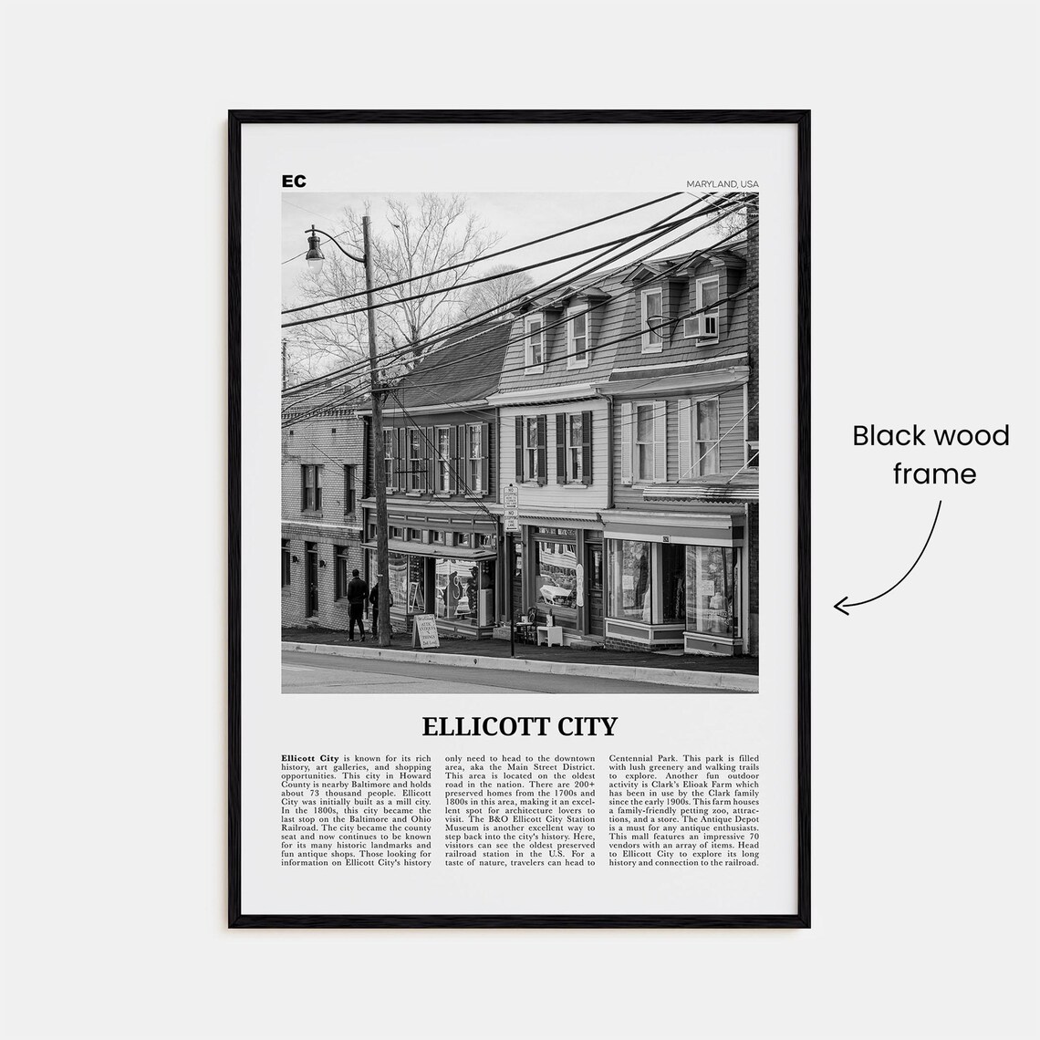 Ellicott City, Maryland Black and White Travel Poster - Image 3