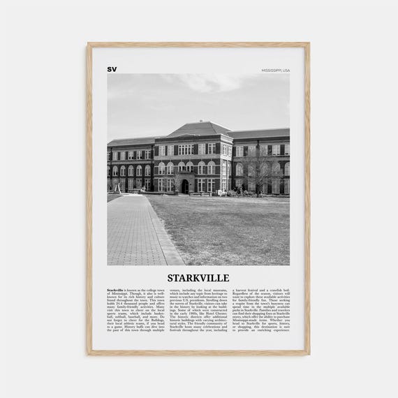 Starkville Black and White Travel Poster, Mississippi