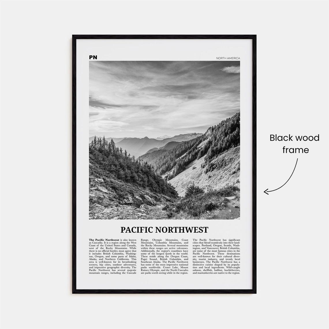 Pacific Northwest Black and White Travel Poster - Image 3