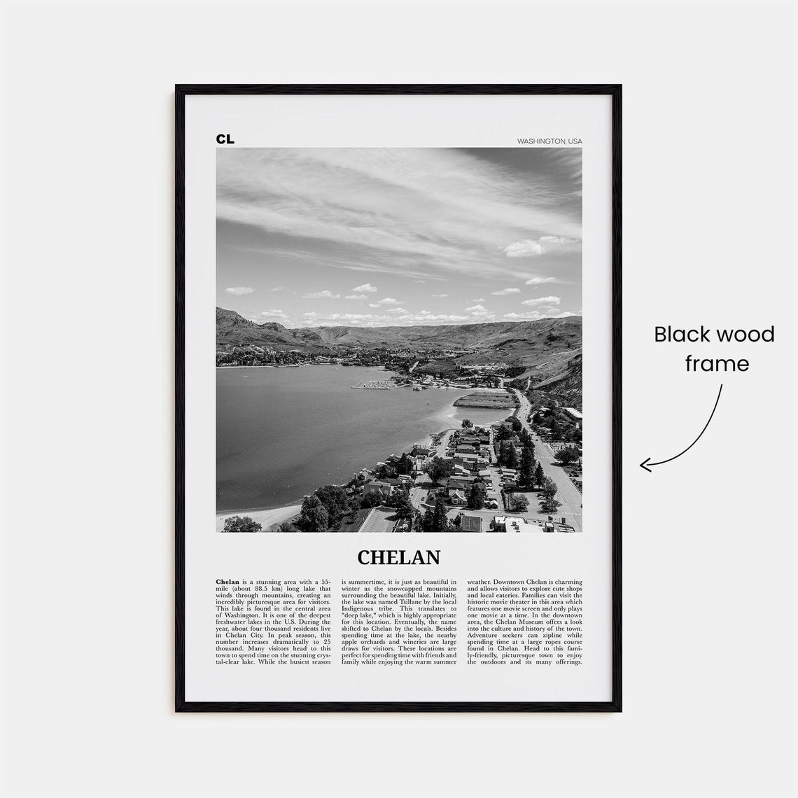 Chelan Black And White Map Poster Print - Image 3