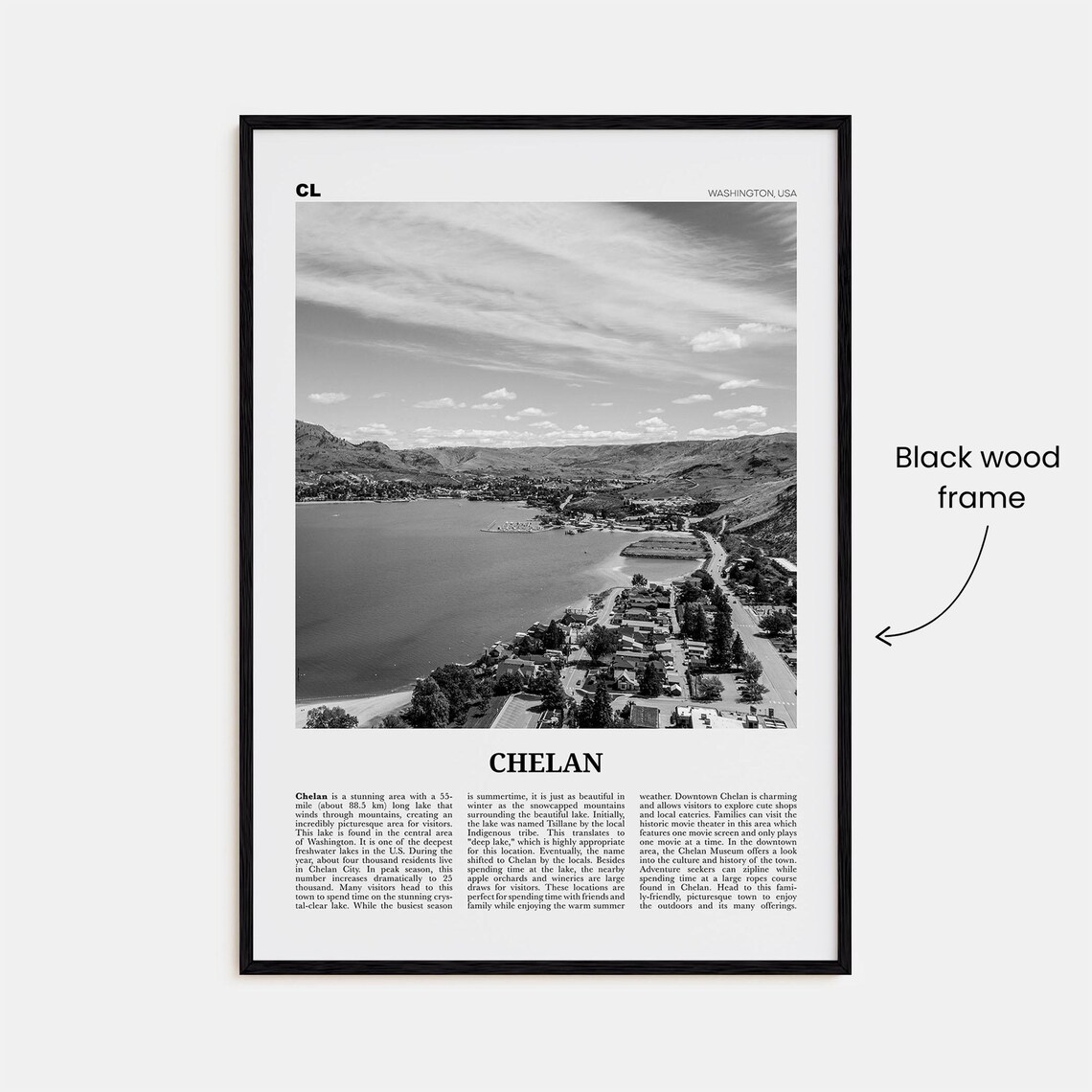Chelan Map - Black And White - Image 3