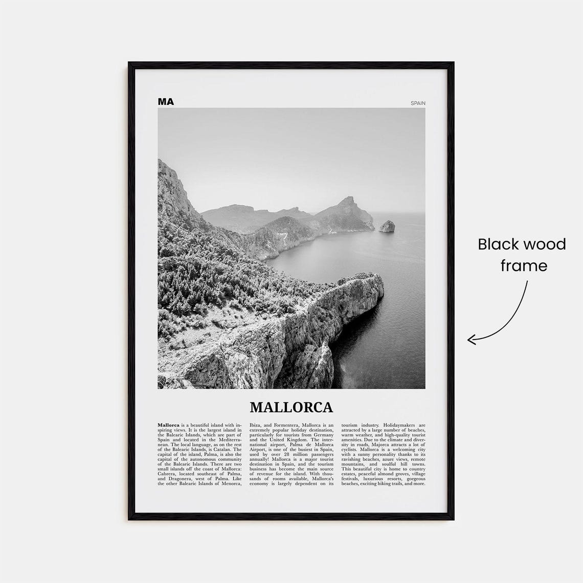 Mallorca Black and White Travel Poster, Spain - Image 3
