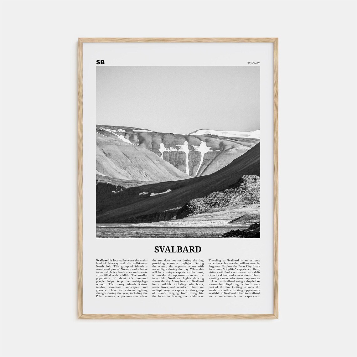 Svalbard Black and White Travel Poster, Norway Map