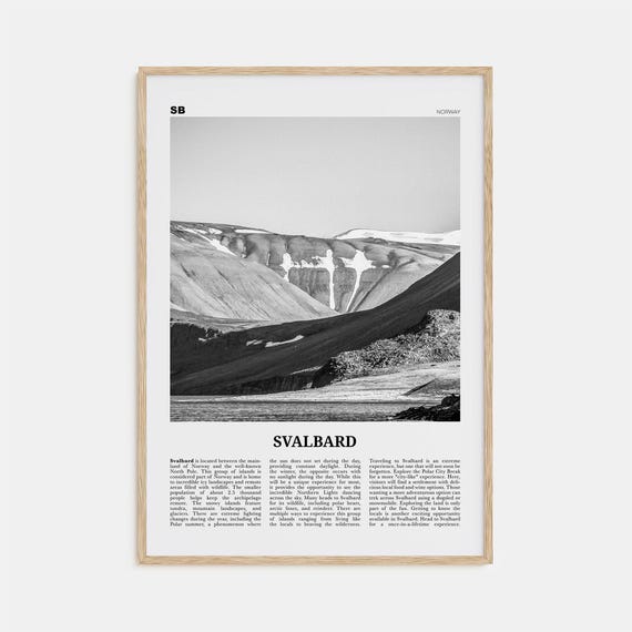 Svalbard Black and White Travel Poster, Norway Map
