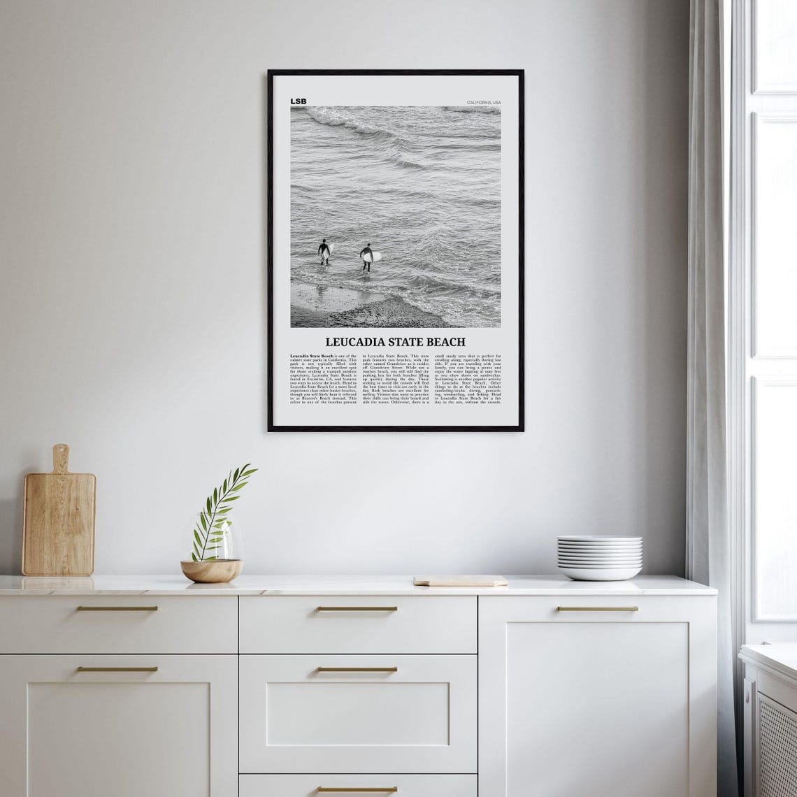Leucadia State Beach Black and White Travel Poster - Image 2