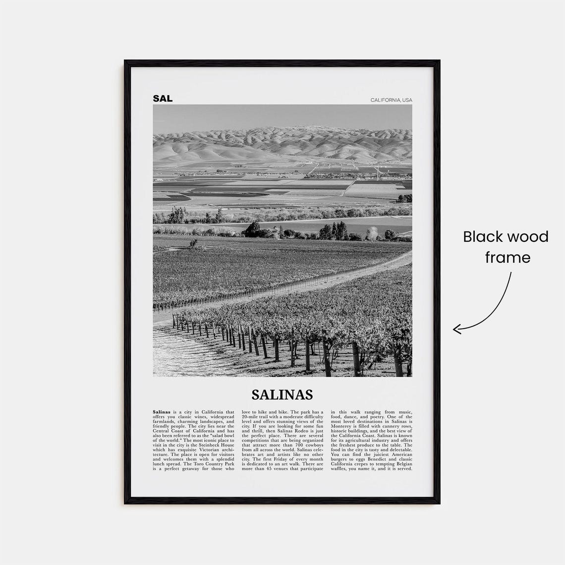 Salinas Black And White Travel Poster, California - Image 3