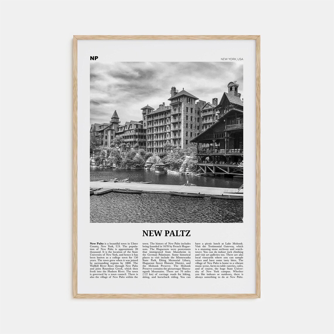 New Paltz Black And White Travel Poster Print