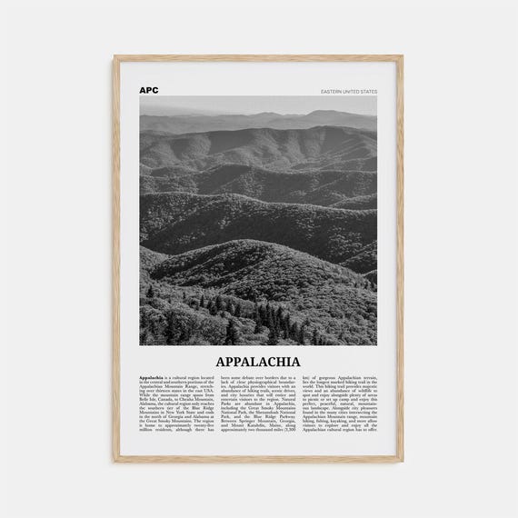 Appalachia Black and White Travel Poster, Eastern Map