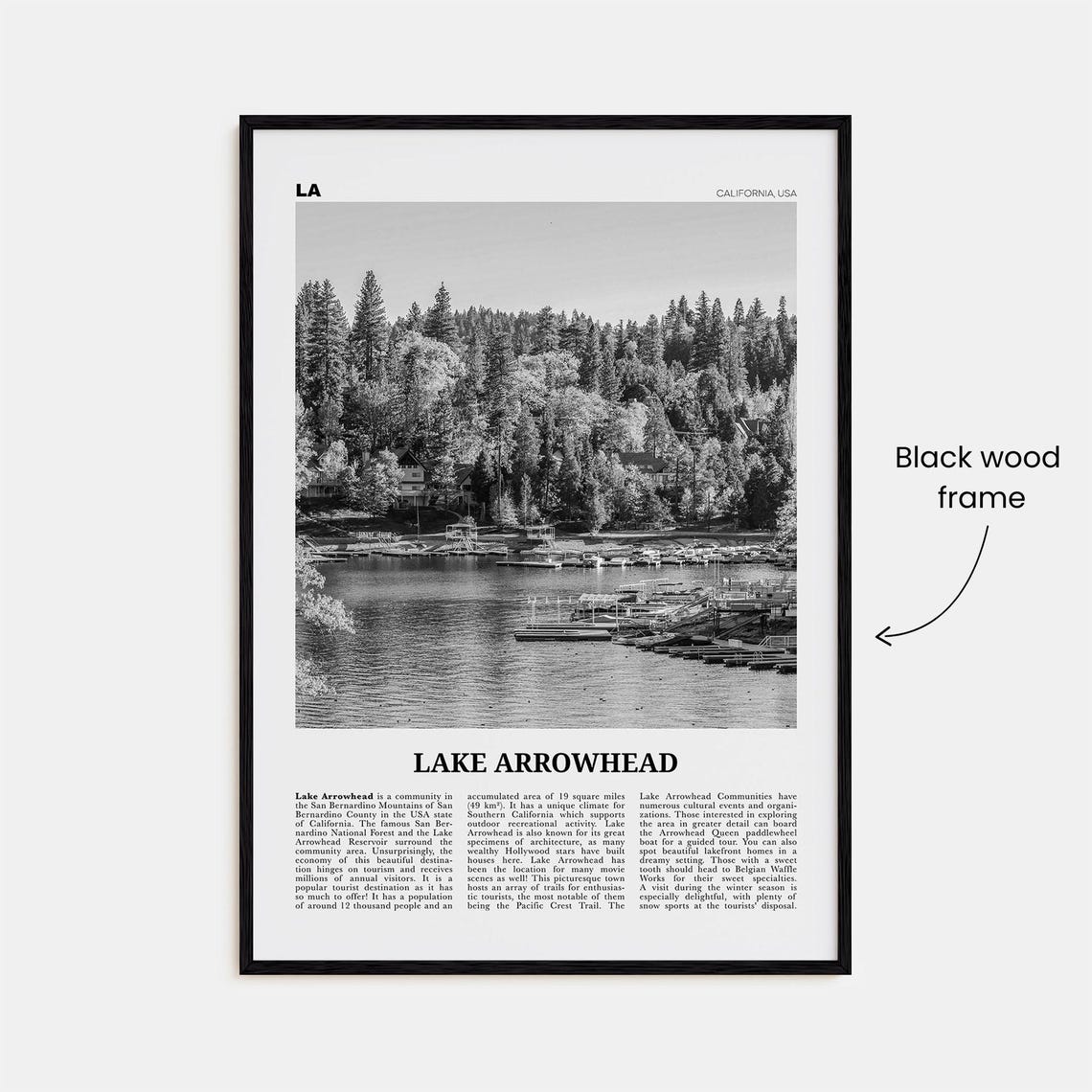 Lake Arrowhead Black and White Travel Poster - Image 3