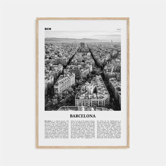 Barcelona Black and White Travel Poster, Catalonia Spain
