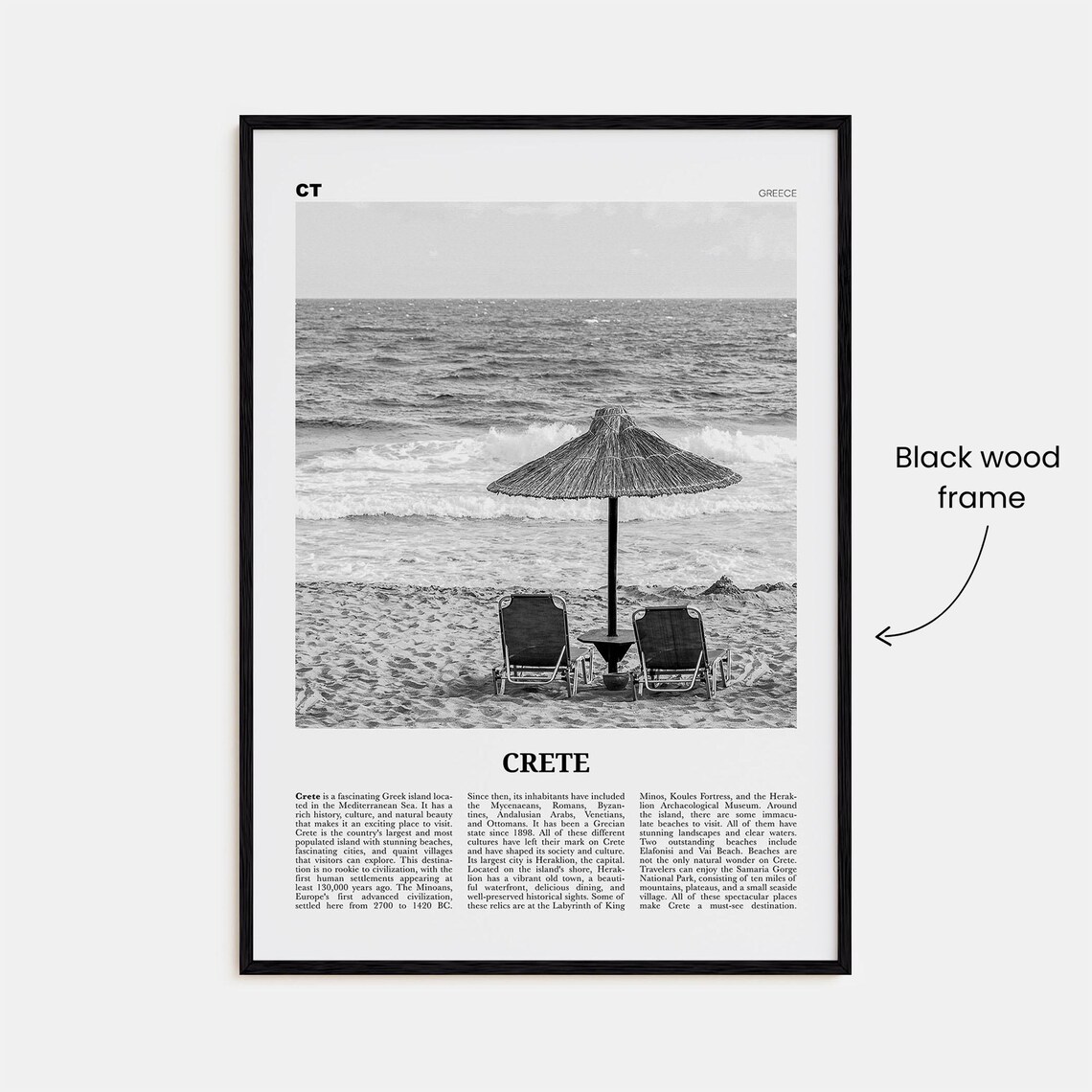 Crete Black and White Travel Poster, Greek Island - Image 3