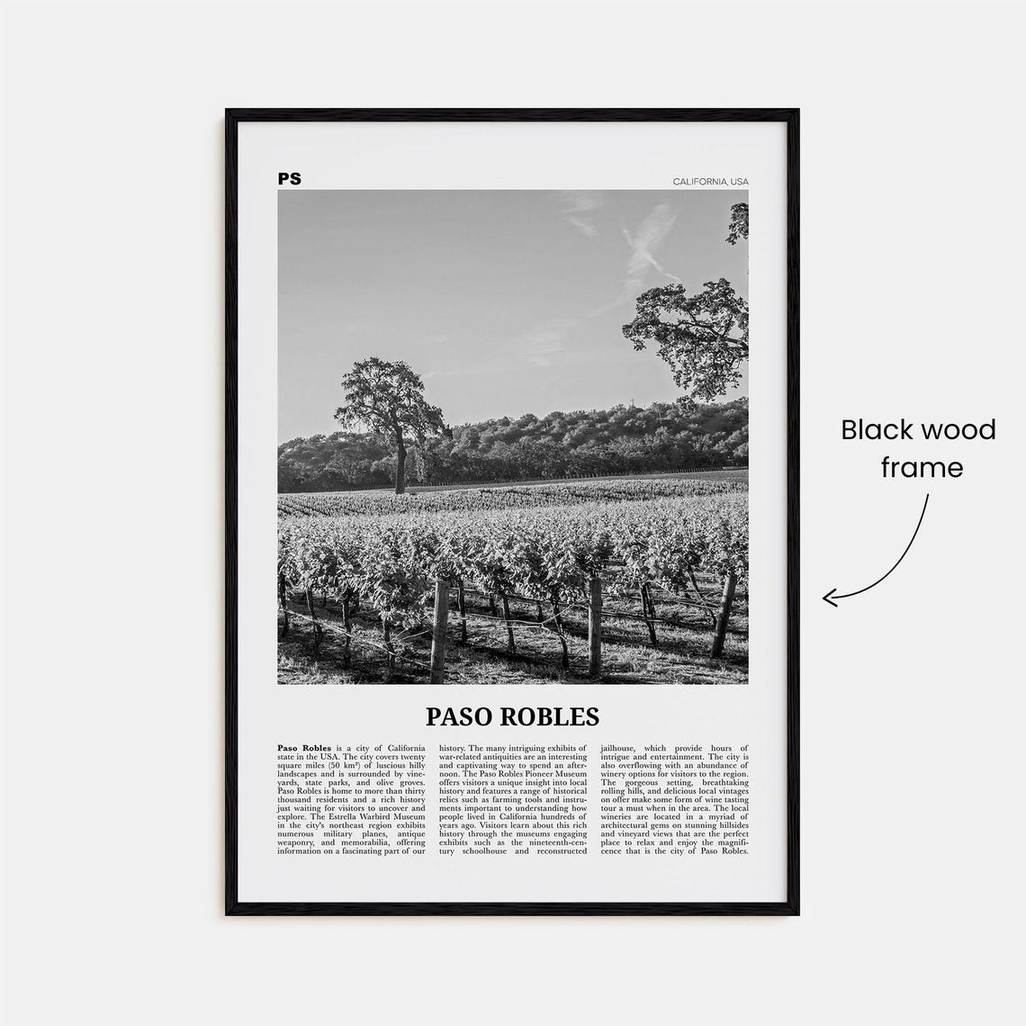 Paso Robles Black and White Map Art Print, California - Image 3