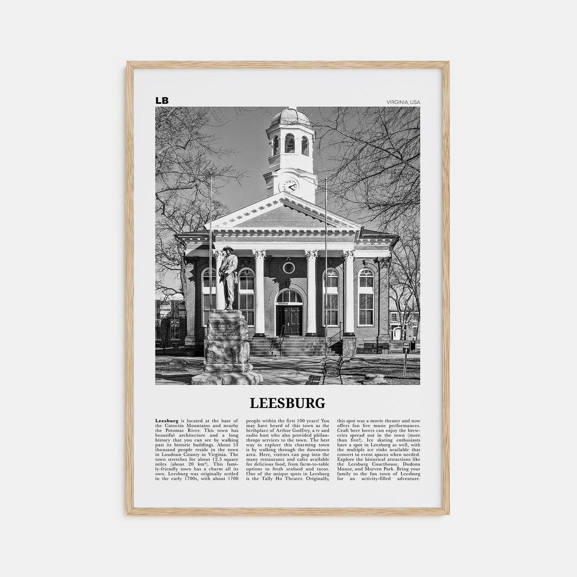 Leesburg Virginia Map Print, Black And White Travel Poster