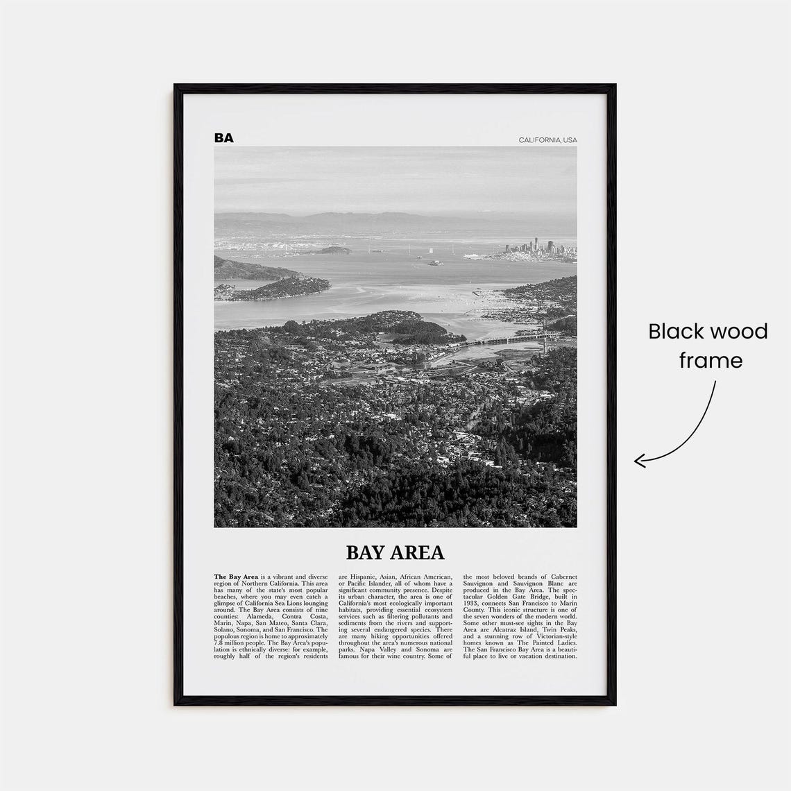 Bay Area Black and White Travel Poster Art Print - Image 3