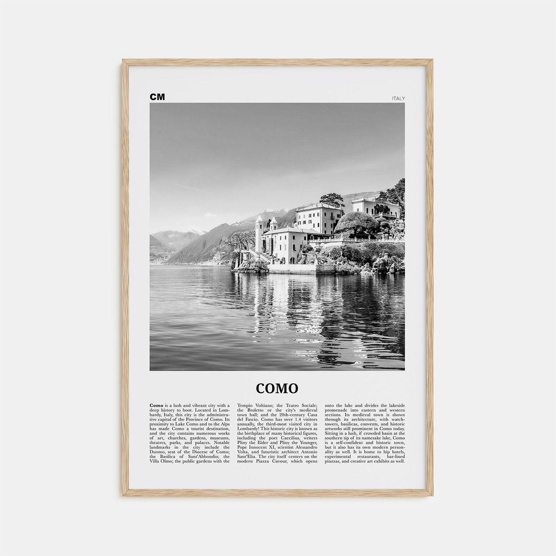 Lake Como Black and White Travel Poster, Italy