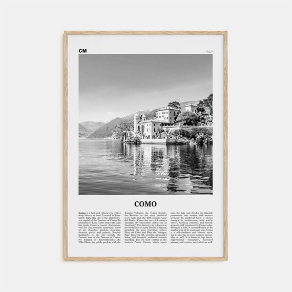 Lake Como Black and White Travel Poster, Italy
