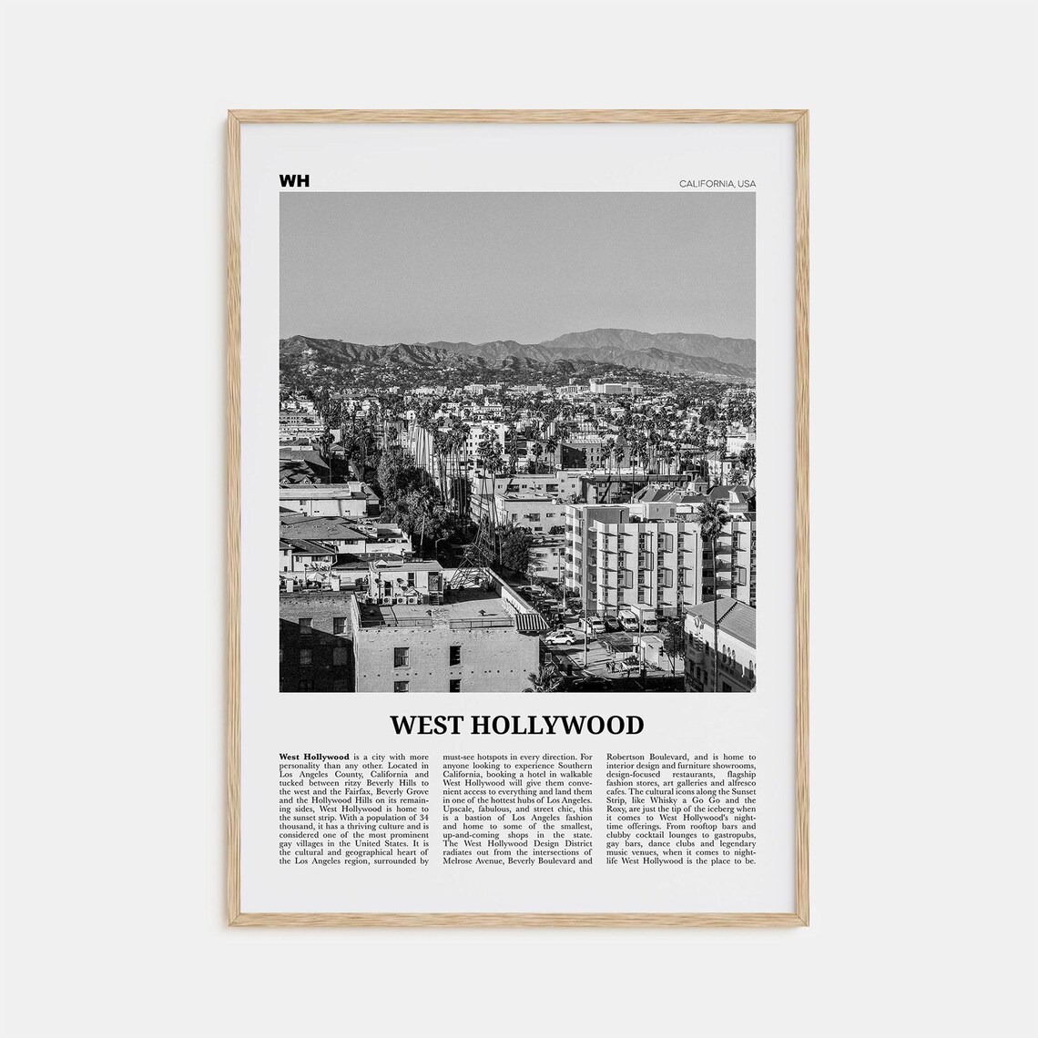 West Hollywood Black and White Travel Poster