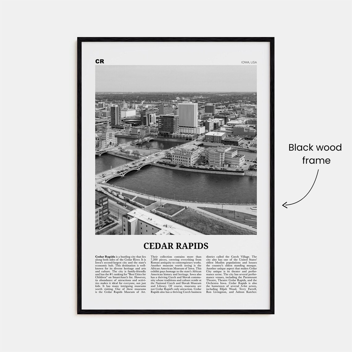 Cedar Rapids Iowa Black And White Travel Poster - Image 3