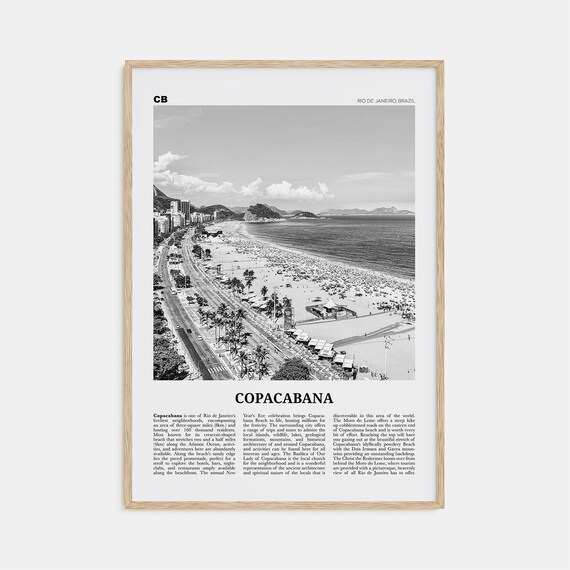 Copacabana Black and White Travel Poster, Rio Map