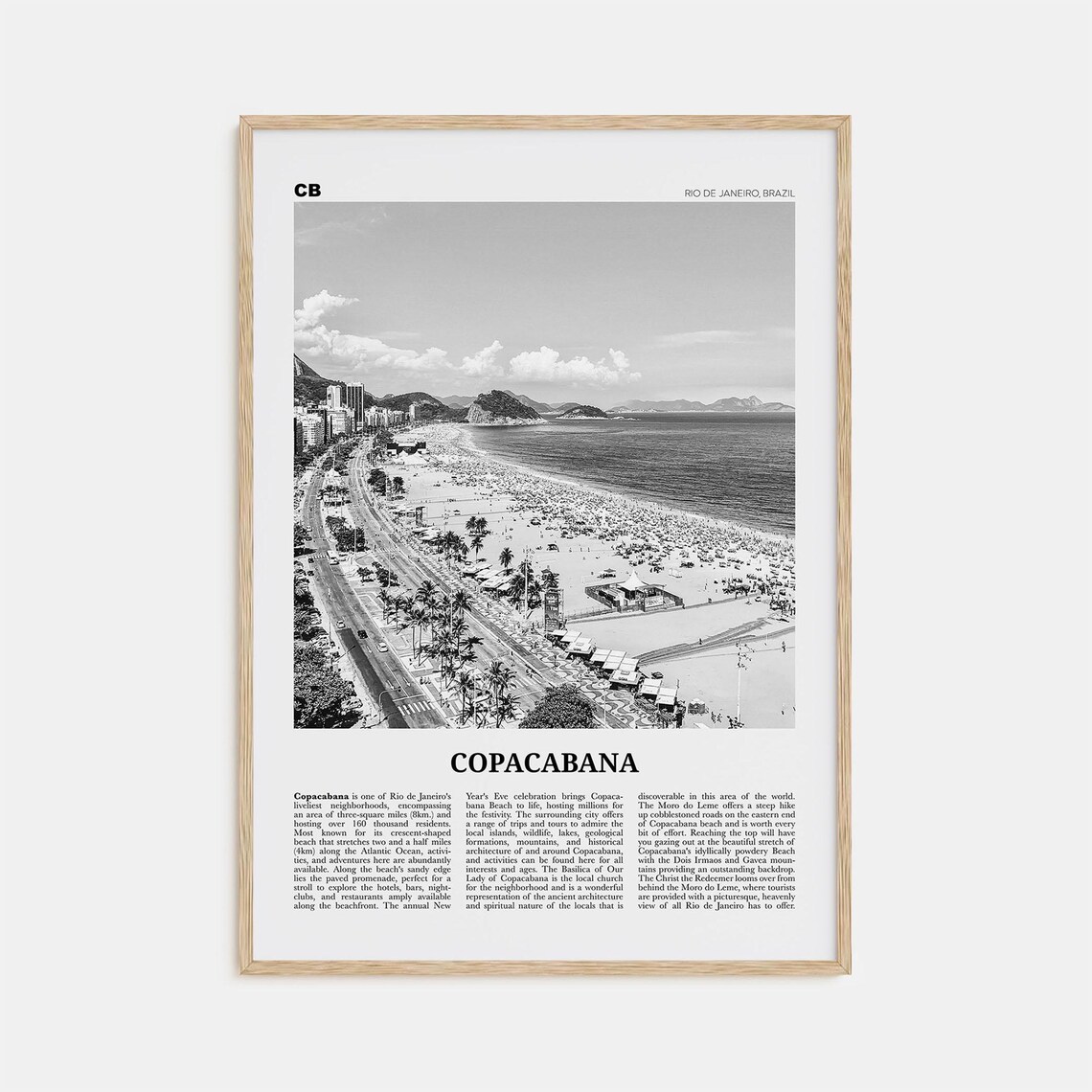 Copacabana Black and White Travel Poster, Rio Map