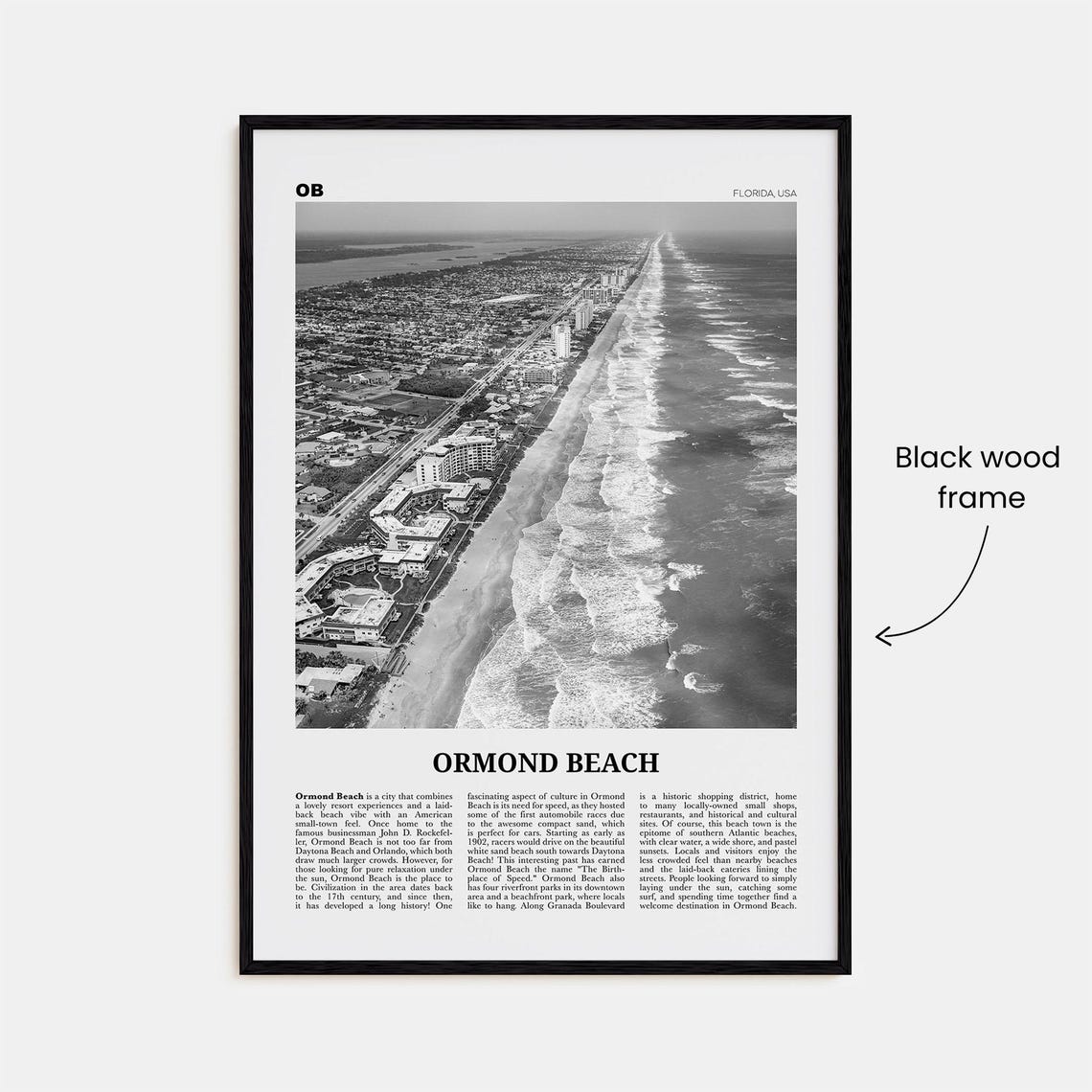 Ormond Beach Black And White Travel Poster - Image 3