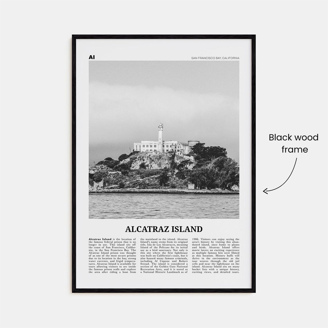 Alcatraz Island Black and White Travel Poster - Image 3