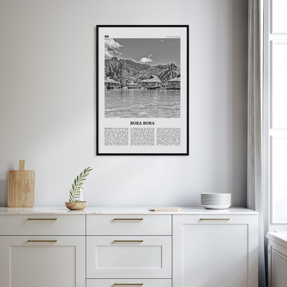 Bora Bora Black and White Travel Poster, French Polynesia - Image 2