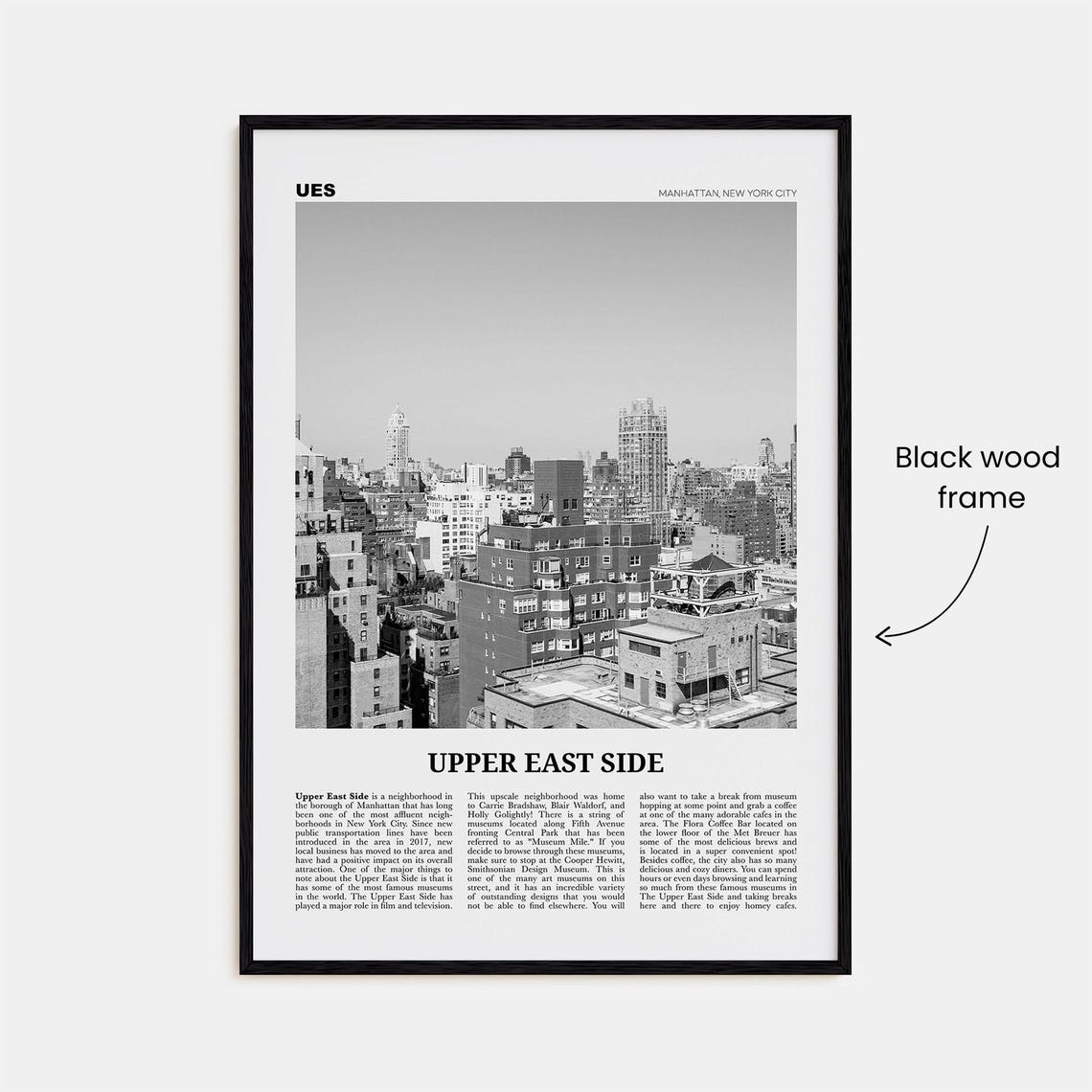 Upper East Side, New York Black and White Travel Poster - Image 3