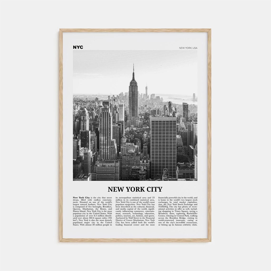 New York City Black And White Travel Poster