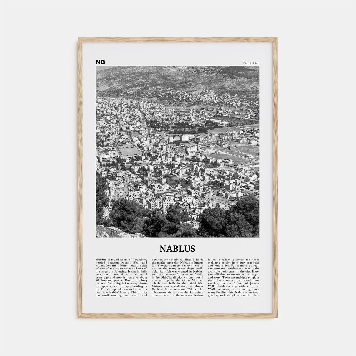 Nablus Map - Black And White