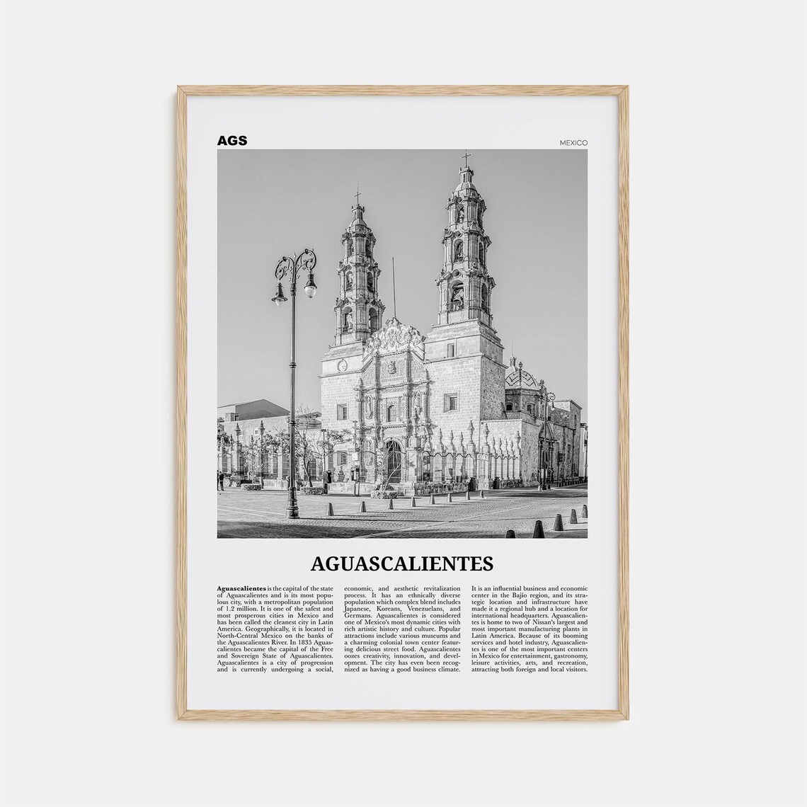 Aguascalientes Black And White Poster Print, Mexico