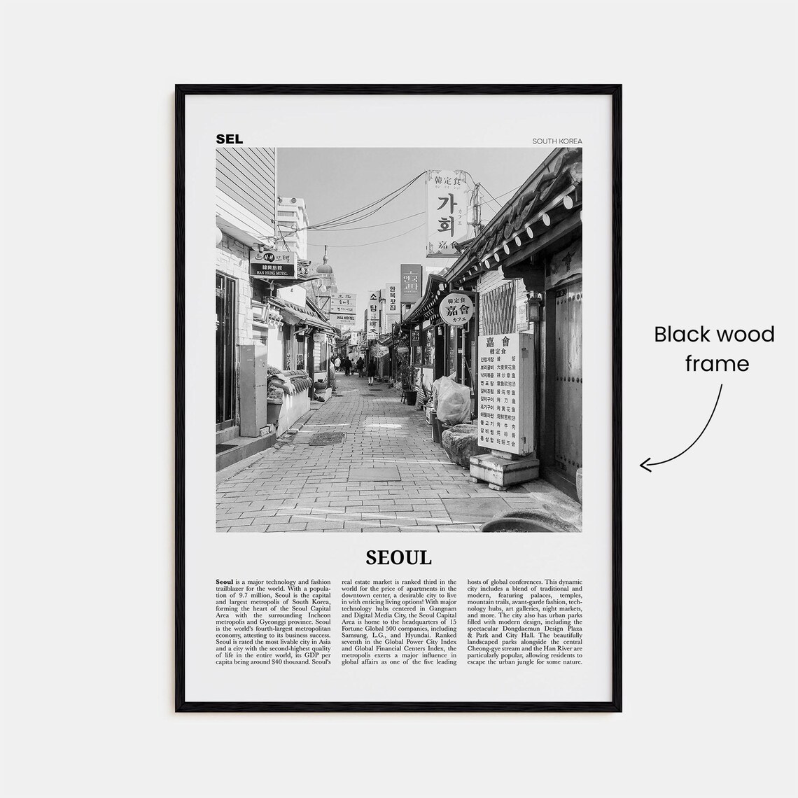 Seoul Black And White Travel Poster, South Korea - Image 3