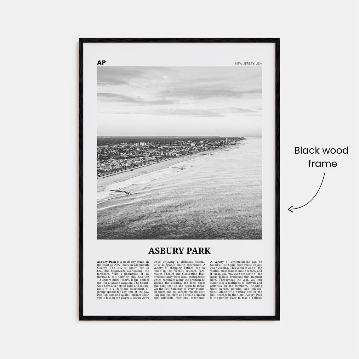 Asbury Park Black and White Travel Poster Print - Image 3