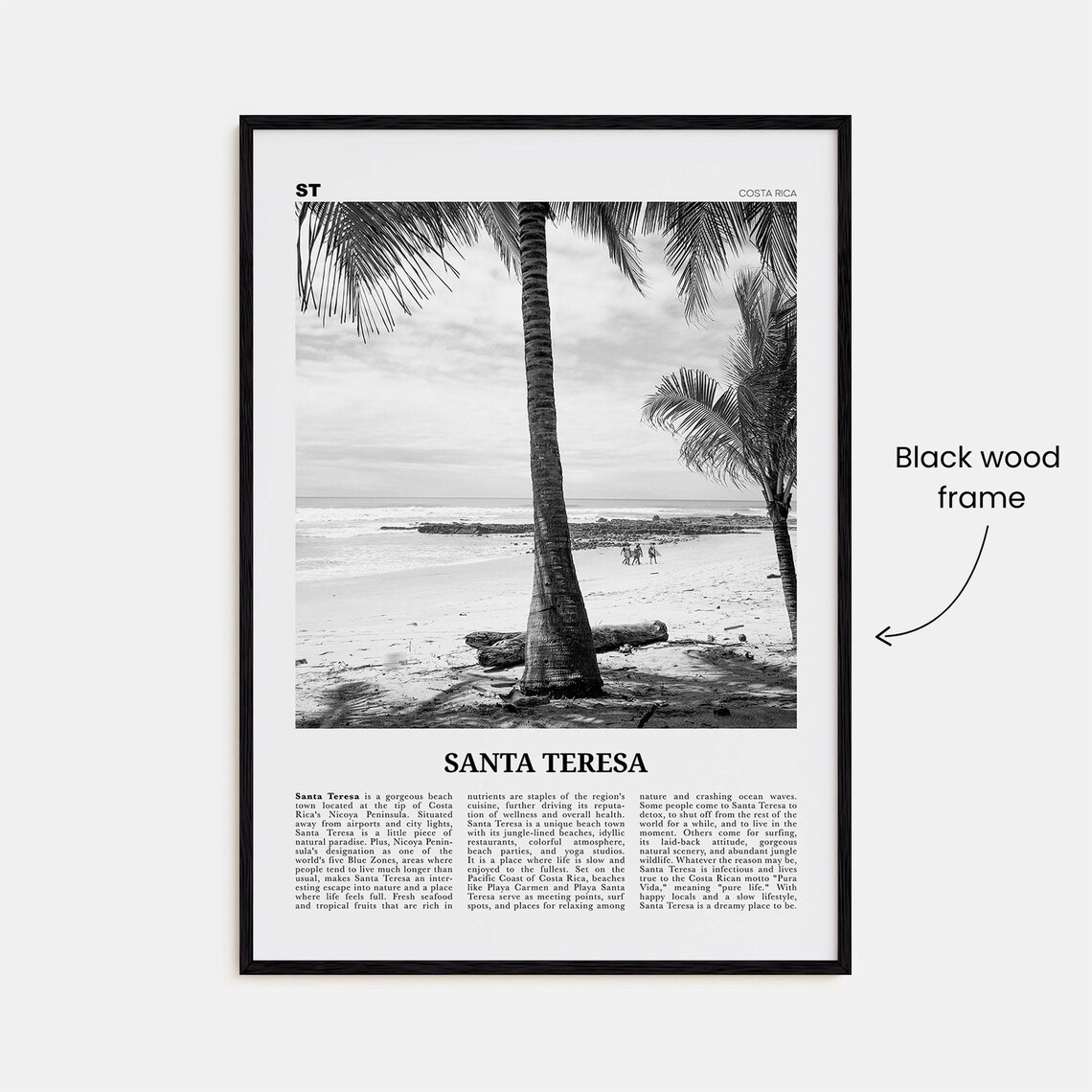 Santa Teresa Black And White Travel Poster, Costa Rica - Image 3