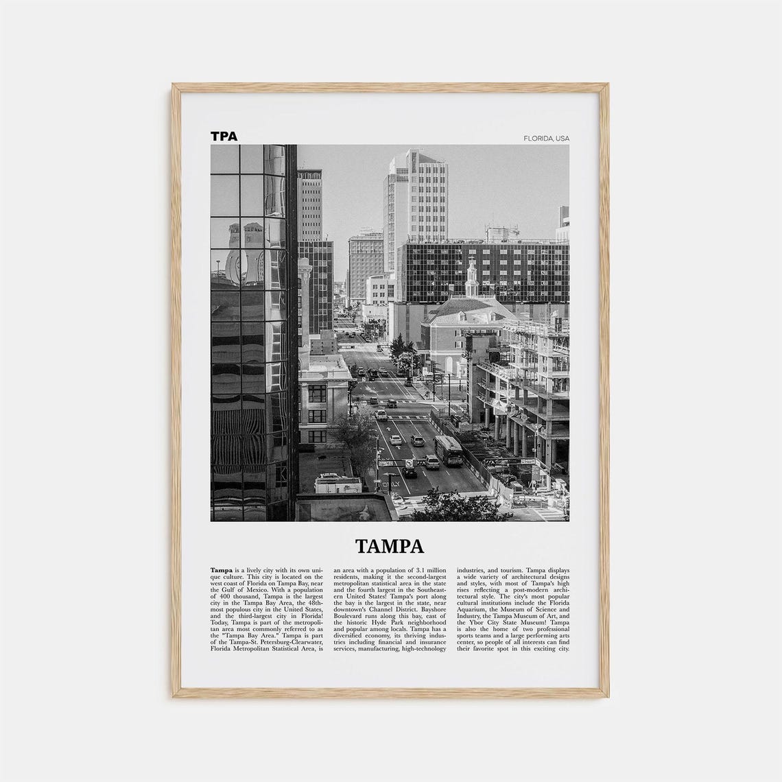 Tampa Print Black And White No 4 Tampa Wall Art Tampa Poster Tampa Photo Tampa Wall Decor Florida Usa United States