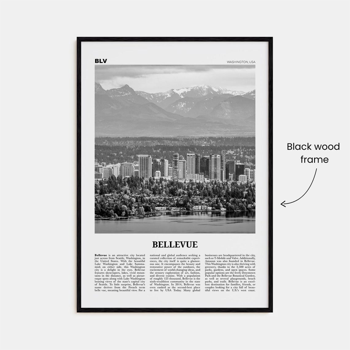 Bellevue Black and White No. 1 Travel Poster, Washington - Image 3